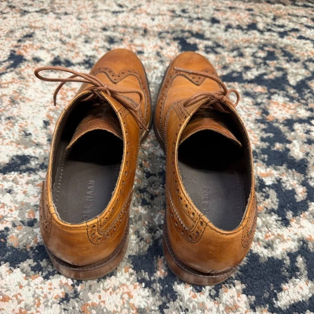 Cole Haan British Tan Leather Wing-Tip Lace-Up Oxford Dress Shoes Men’s Size 9.5